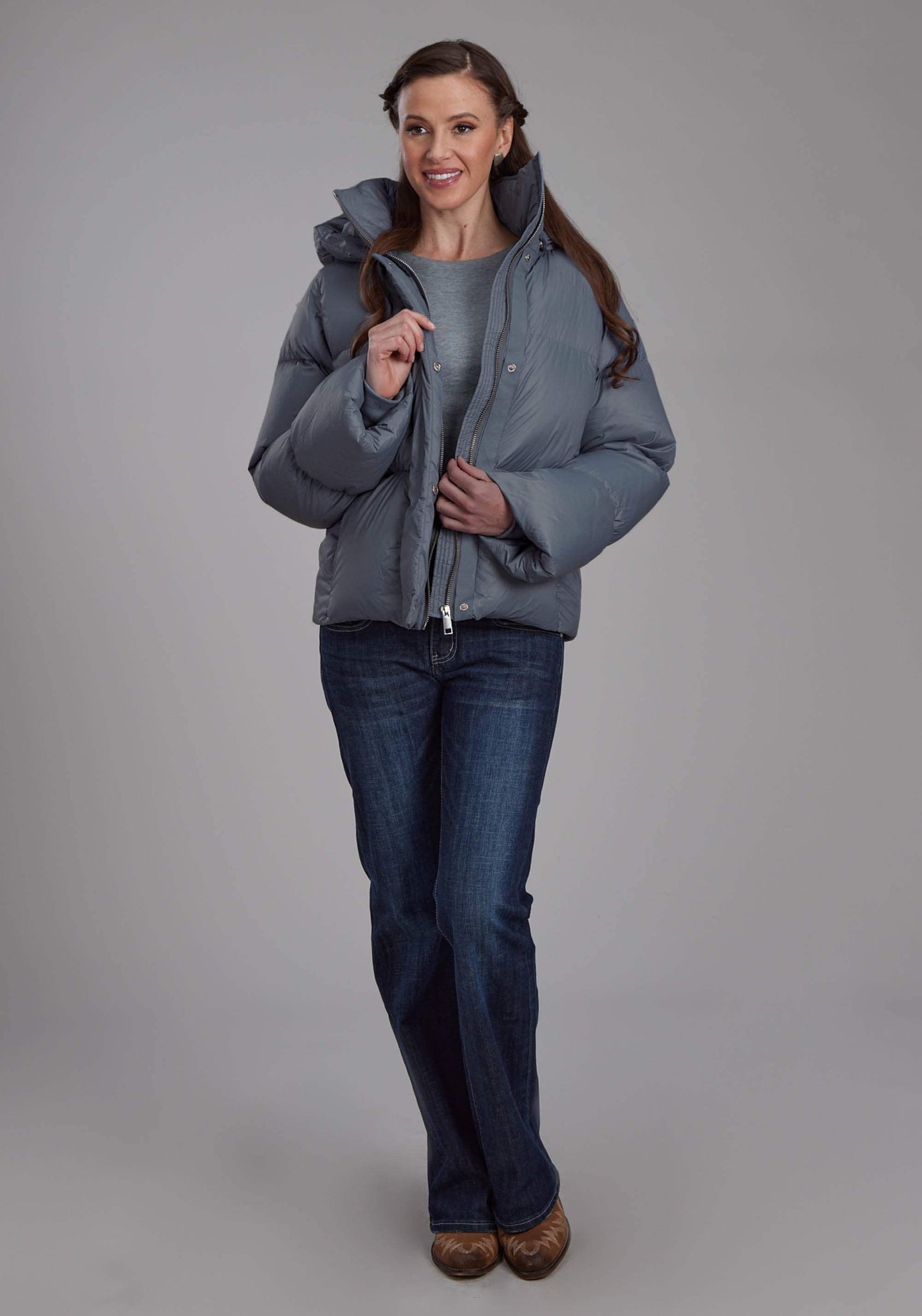 Roper Womens Silver Blue Nylon Dwn Puffer Coat Zipper Jacket - Roper - Flyclothing LLC