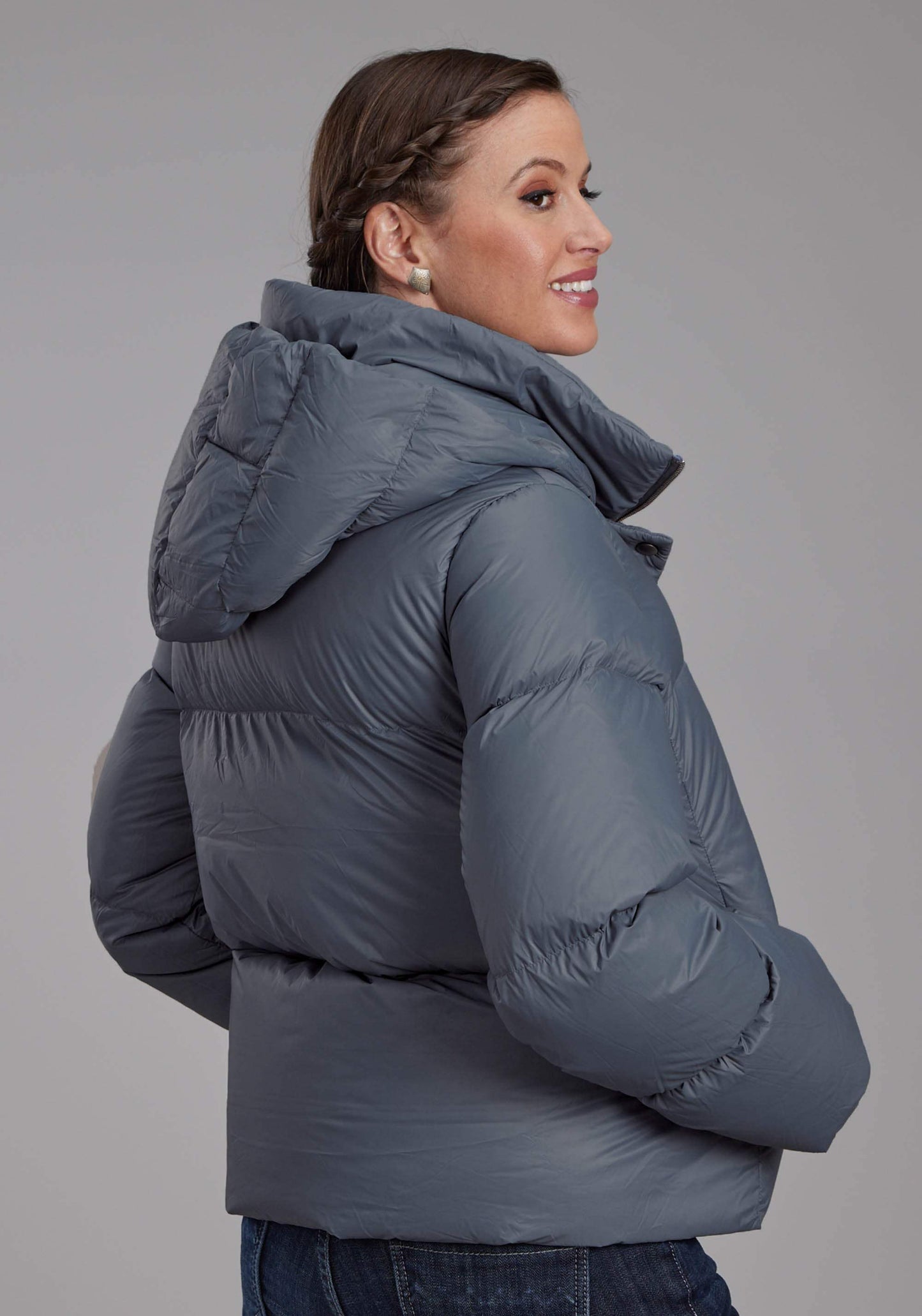 Roper Womens Silver Blue Nylon Dwn Puffer Coat Zipper Jacket - Roper - Flyclothing LLC