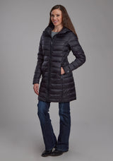 Roper Womens Black Nylon Down Proof Long Coat Zipper Jacket