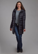 Roper Womens Black Nylon Down Proof Long Coat Zipper Jacket