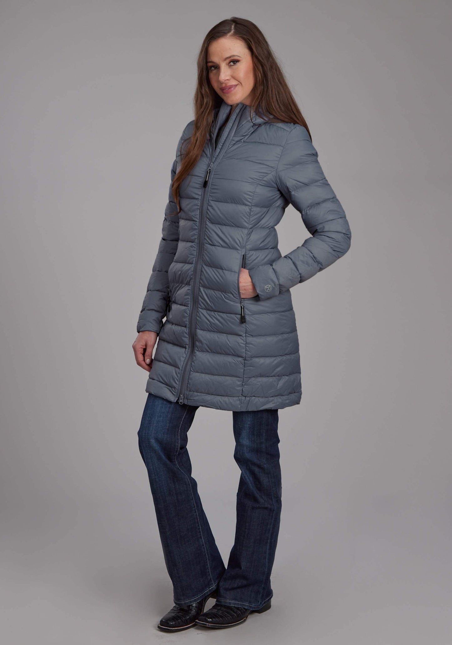 Roper Womens Silver Blue Down Proof Long Coat Zipper Jacket - Roper - Flyclothing LLC