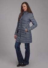 Roper Womens Silver Blue Down Proof Long Coat Zipper Jacket - Roper - Flyclothing LLC