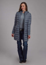 Roper Womens Silver Blue Down Proof Long Coat Zipper Jacket - Roper - Flyclothing LLC