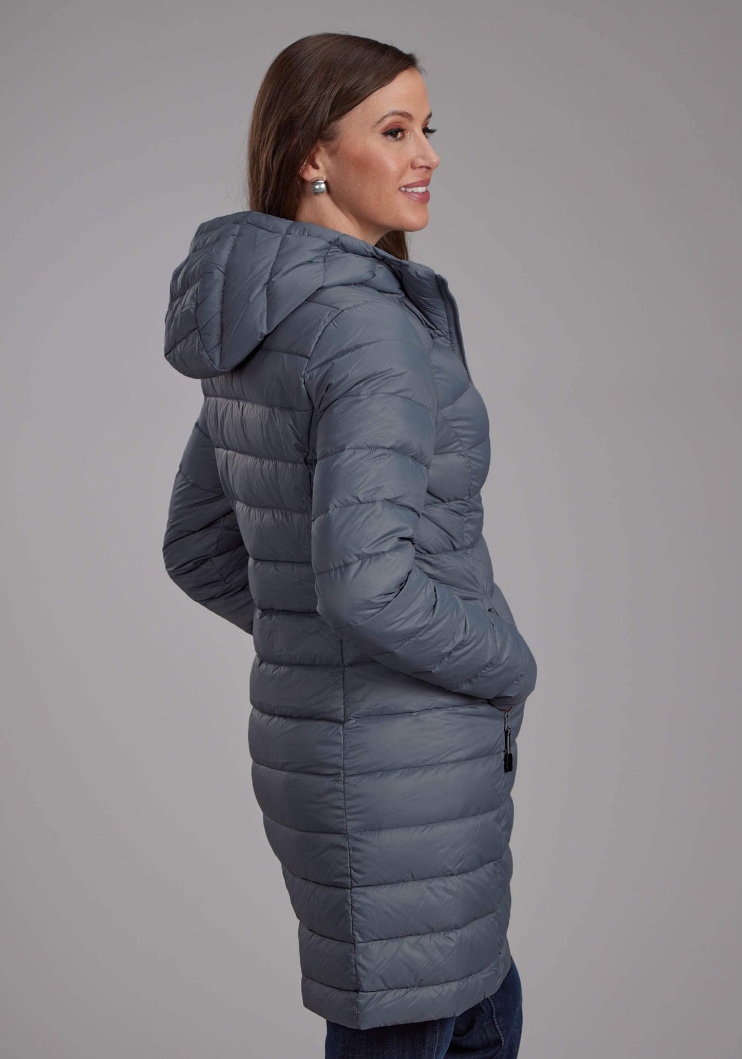Roper Womens Silver Blue Down Proof Long Coat Zipper Jacket - Roper - Flyclothing LLC