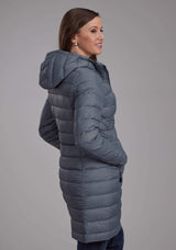 Roper Womens Silver Blue Down Proof Long Coat Zipper Jacket - Roper - Flyclothing LLC