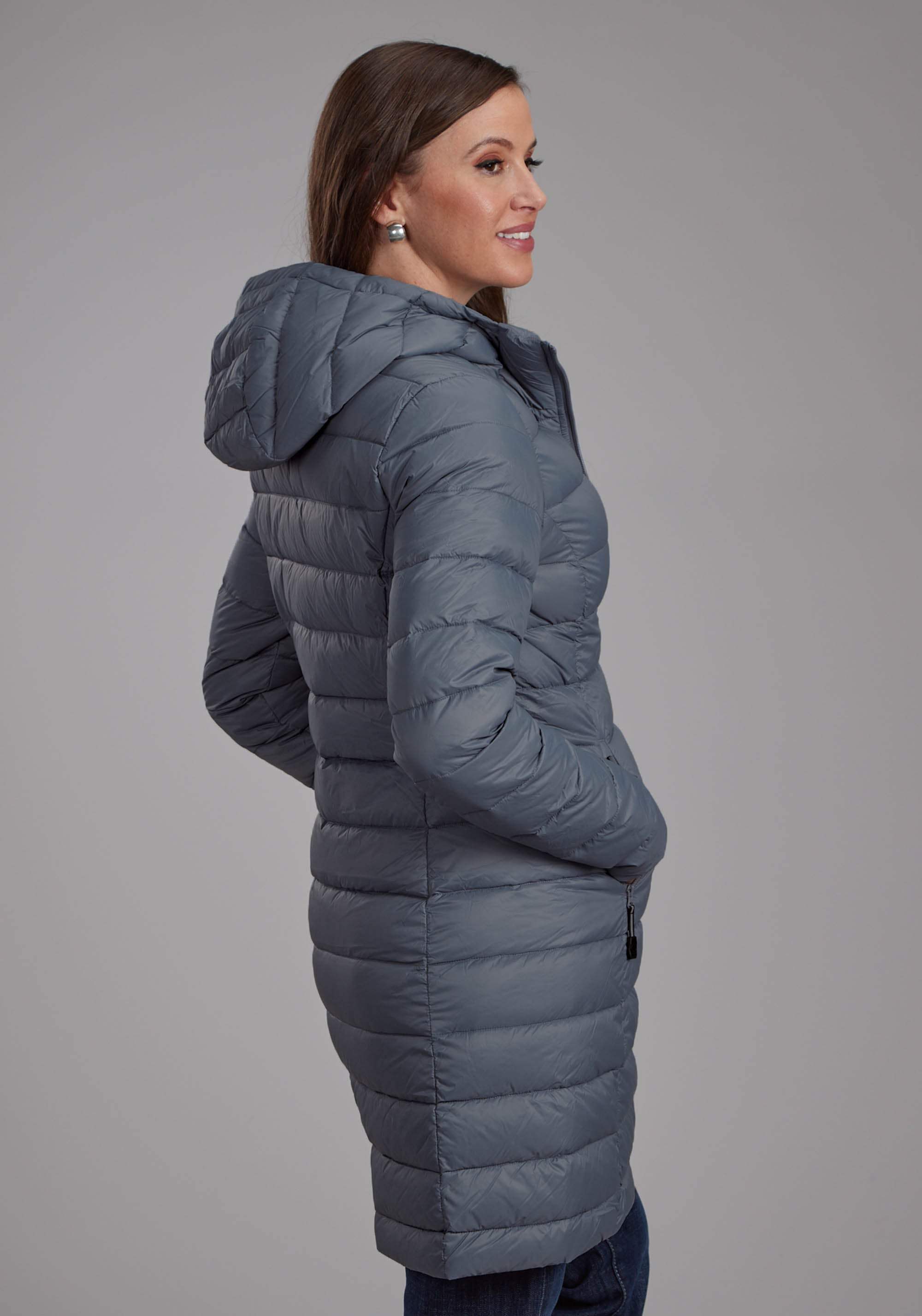 Roper Womens Silver Blue Down Proof Long Coat Zipper Jacket - Roper - Flyclothing LLC