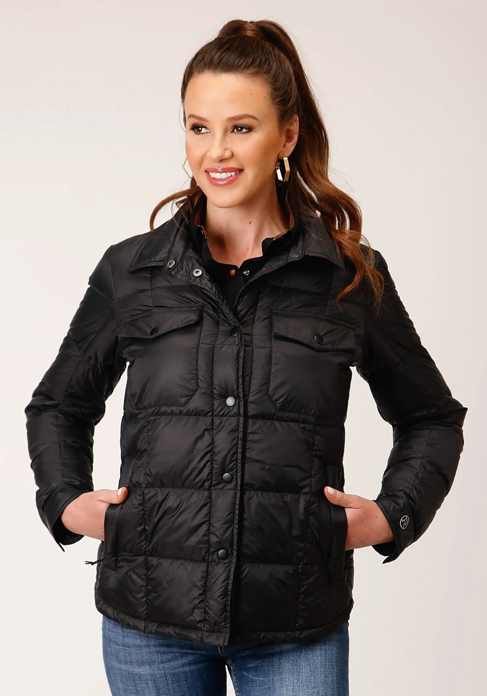Roper Womens Black Nylon Down Shirt Jacket - Roper