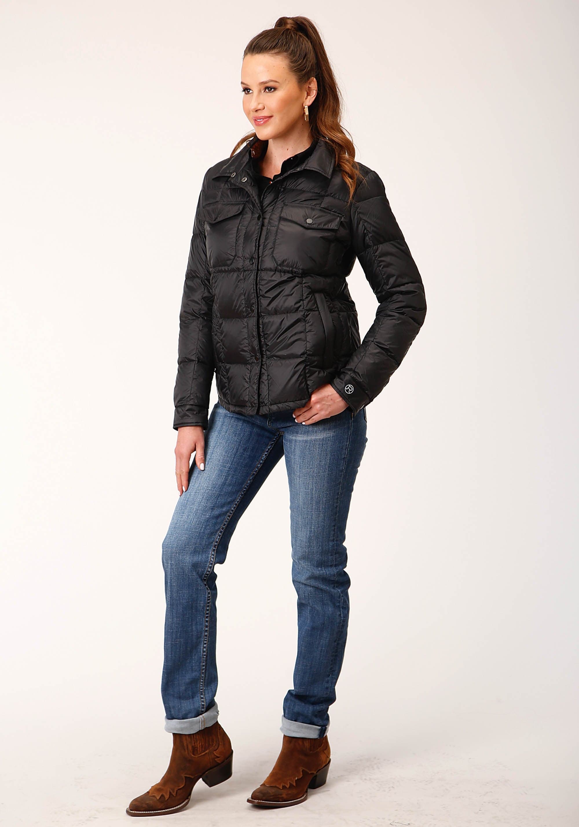 Roper Womens Black Nylon Down Shirt Jacket - Roper