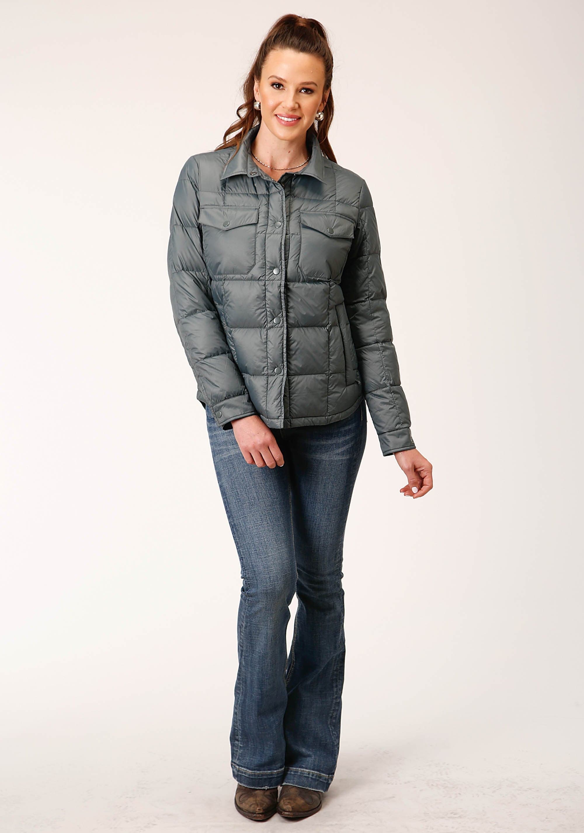 Roper Womens Silver Sage Nylon Down Proof Coated Jacket - Roper