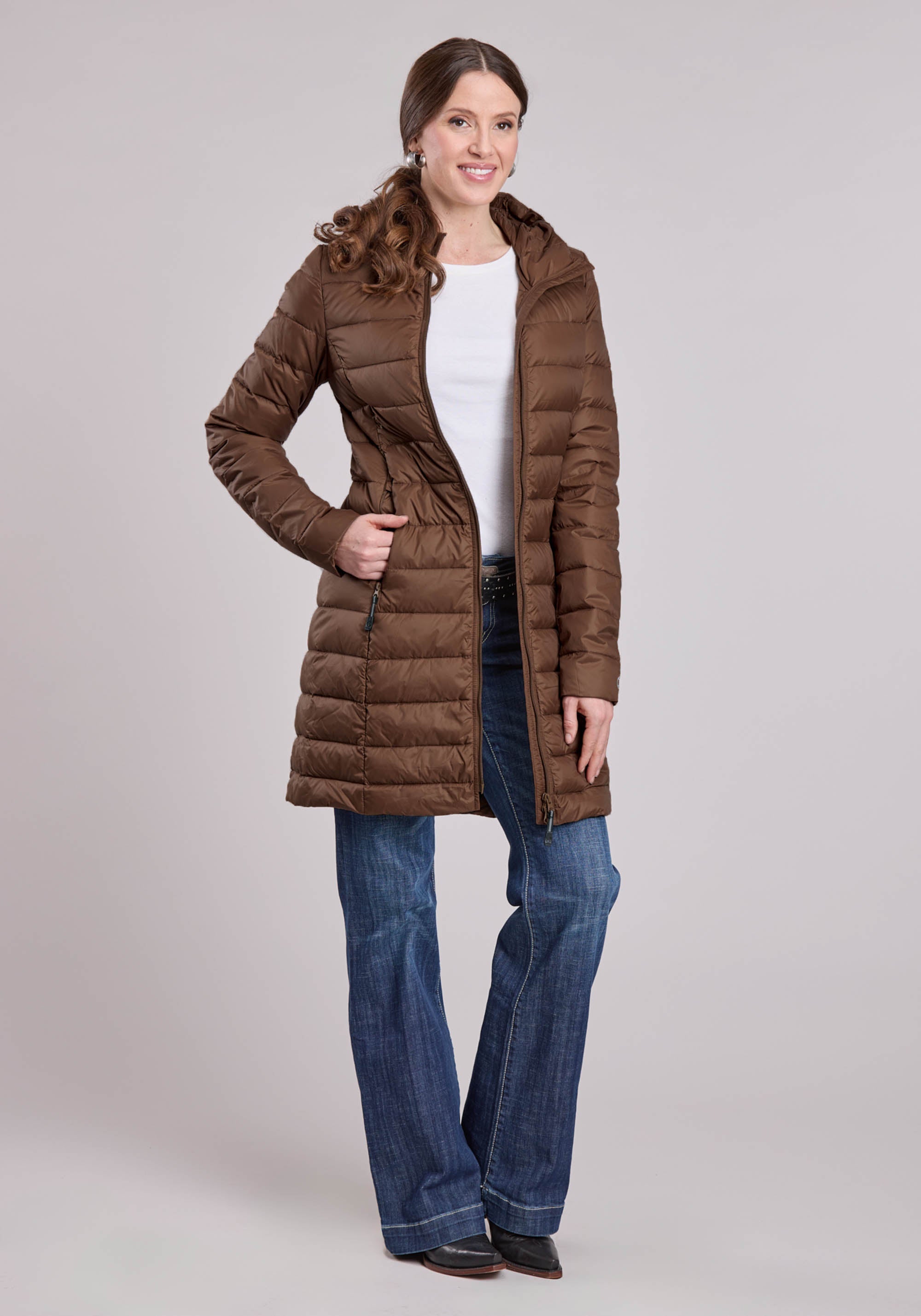 Roper Womens Jacket Zipper Nylon Down Proof Coated Long Coat Western J