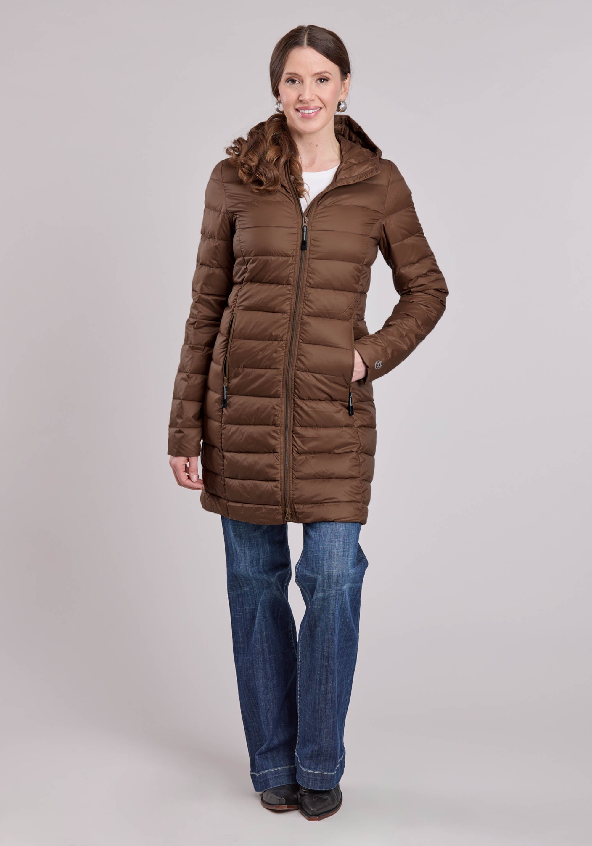 Roper Womens Jacket Zipper Nylon Down Proof Coated Long Coat Western Jacket