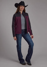 Roper Womens Wine Gray Pieced Softshell Zipper Jacket - Roper - Flyclothing LLC