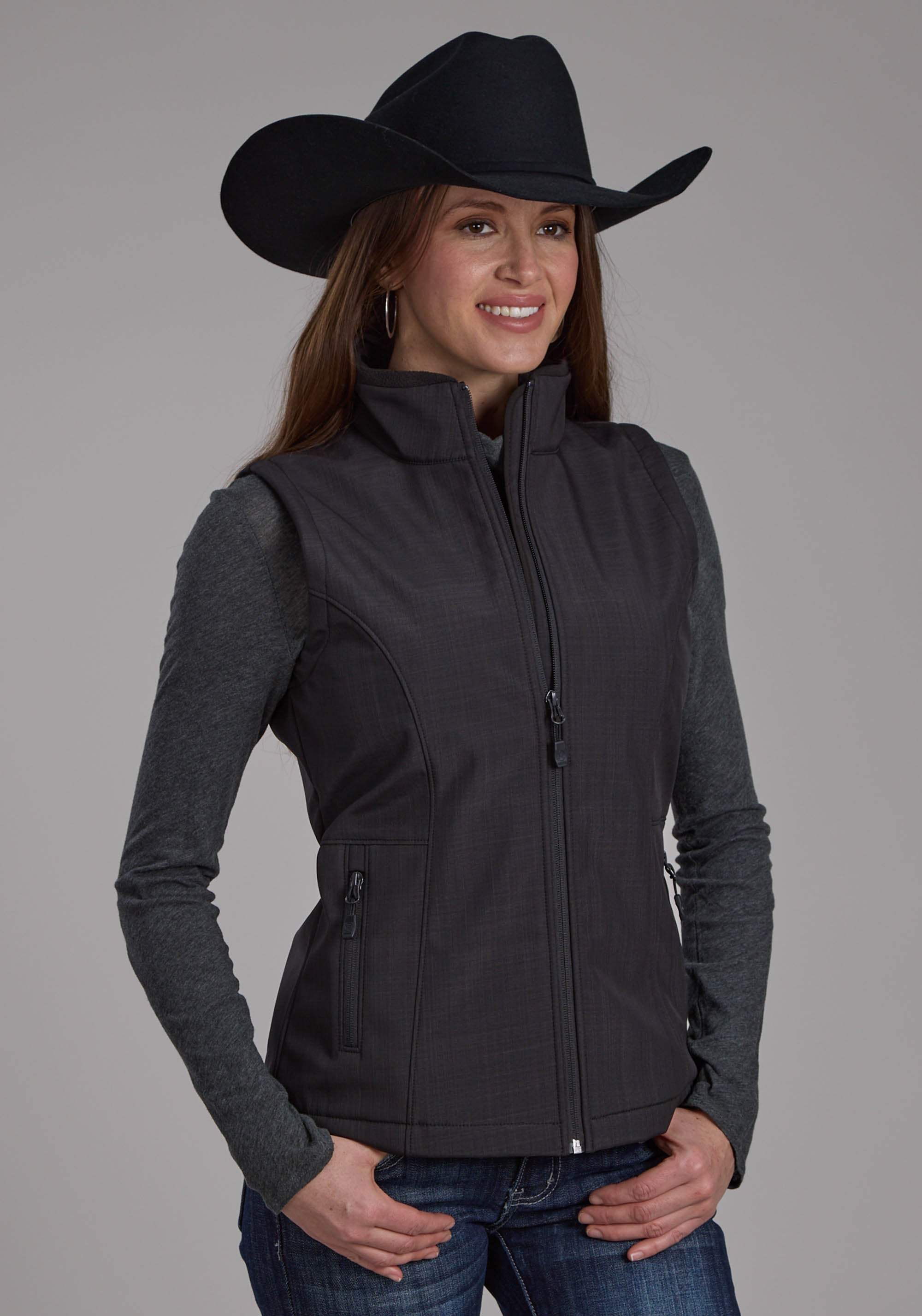 Roper Womens Charcoal Heather With Black Fleece Zipper Vest - Roper - Flyclothing LLC