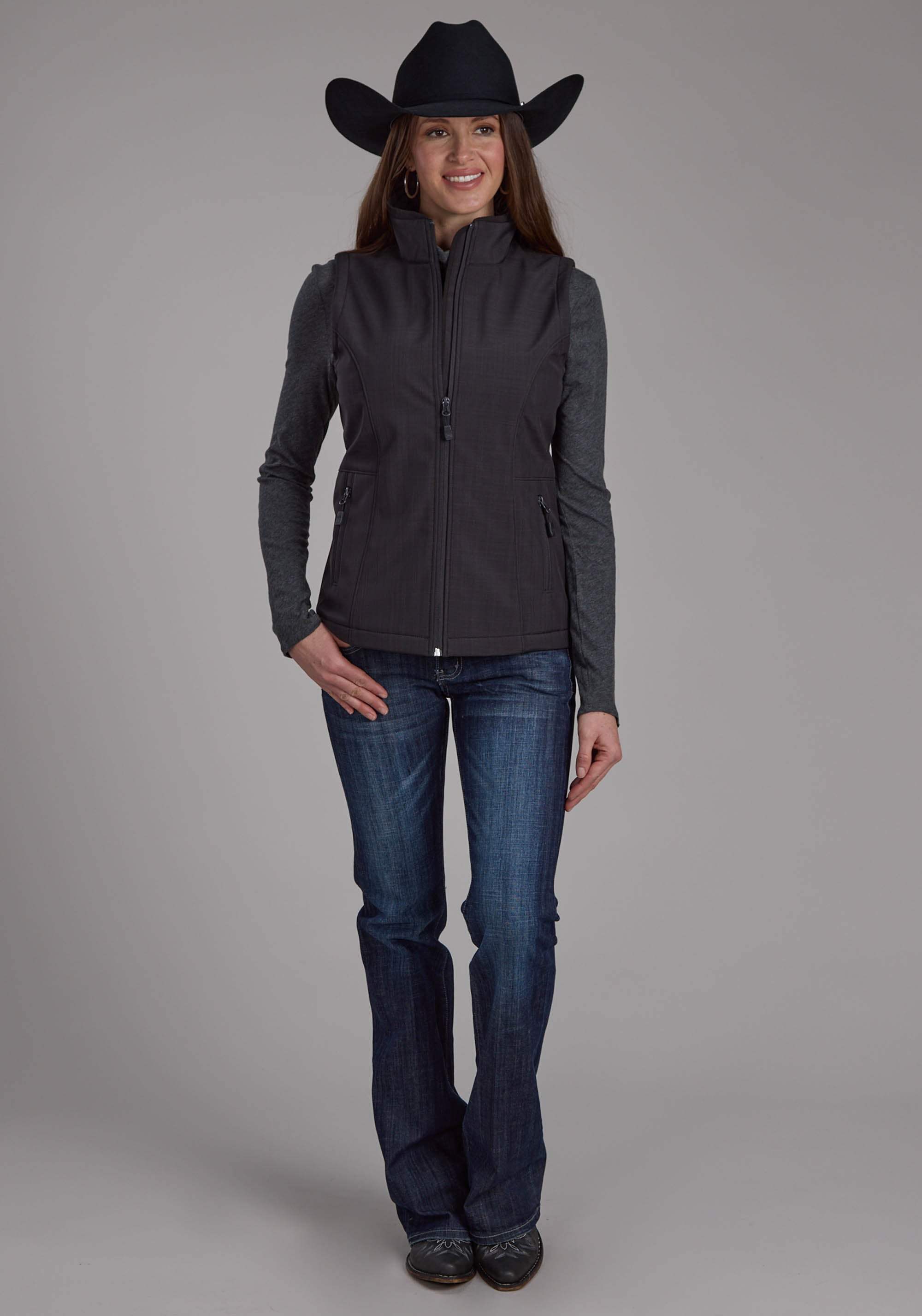 Roper Womens Charcoal Heather With Black Fleece Zipper Vest - Roper - Flyclothing LLC
