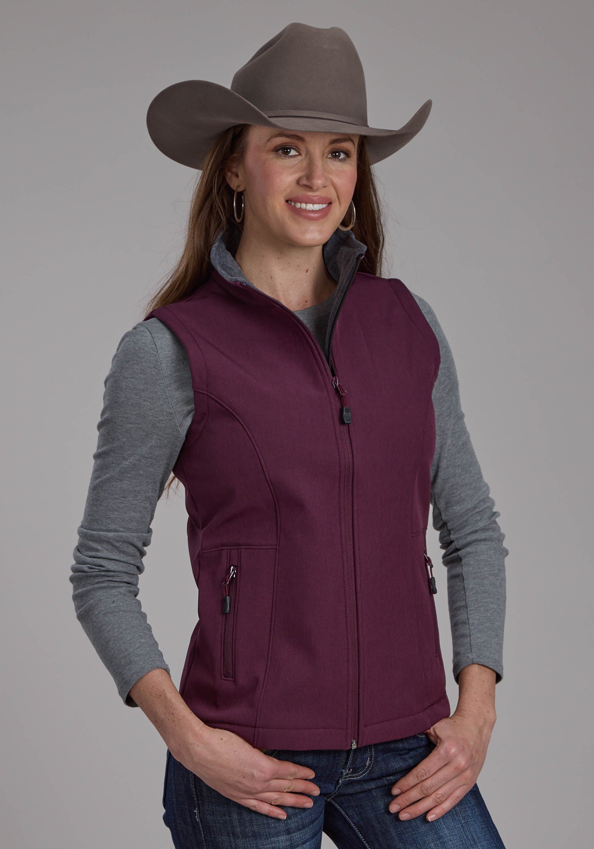 Roper Womens Wine Heather With Gray Fleece Zipper Vest