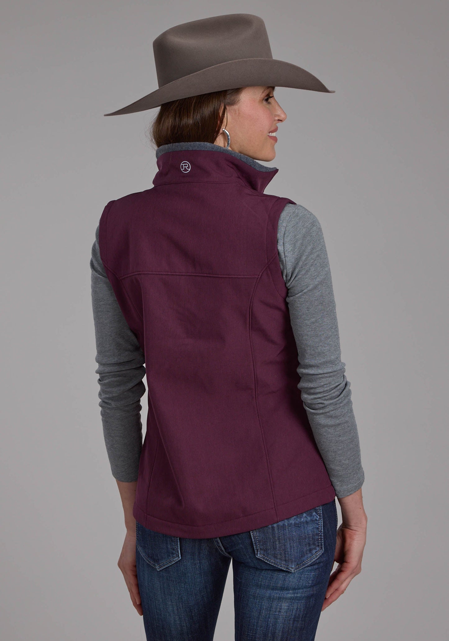 Roper Womens Wine Heather With Gray Fleece Zipper Vest