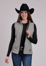 Roper Womens Vest Zipper Cream Grey Stripe Western Vest