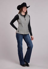 Roper Womens Vest Zipper Cream Grey Stripe Western Vest