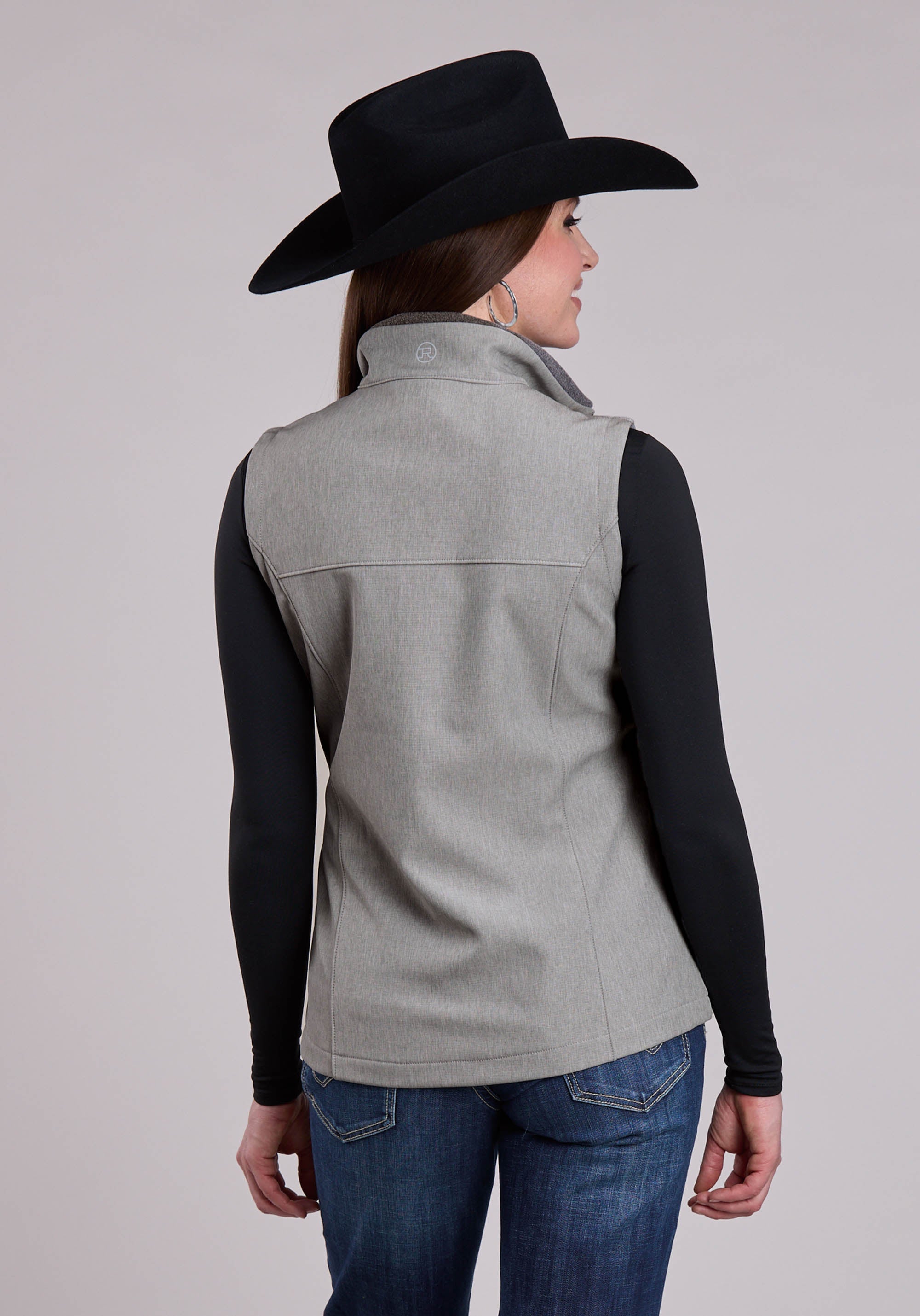 Roper Womens Vest Zipper Cream Grey Stripe Western Vest