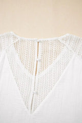 Lace Crochet Textured Button Back V Neck T Shirt - Trendsi - Flyclothing LLC