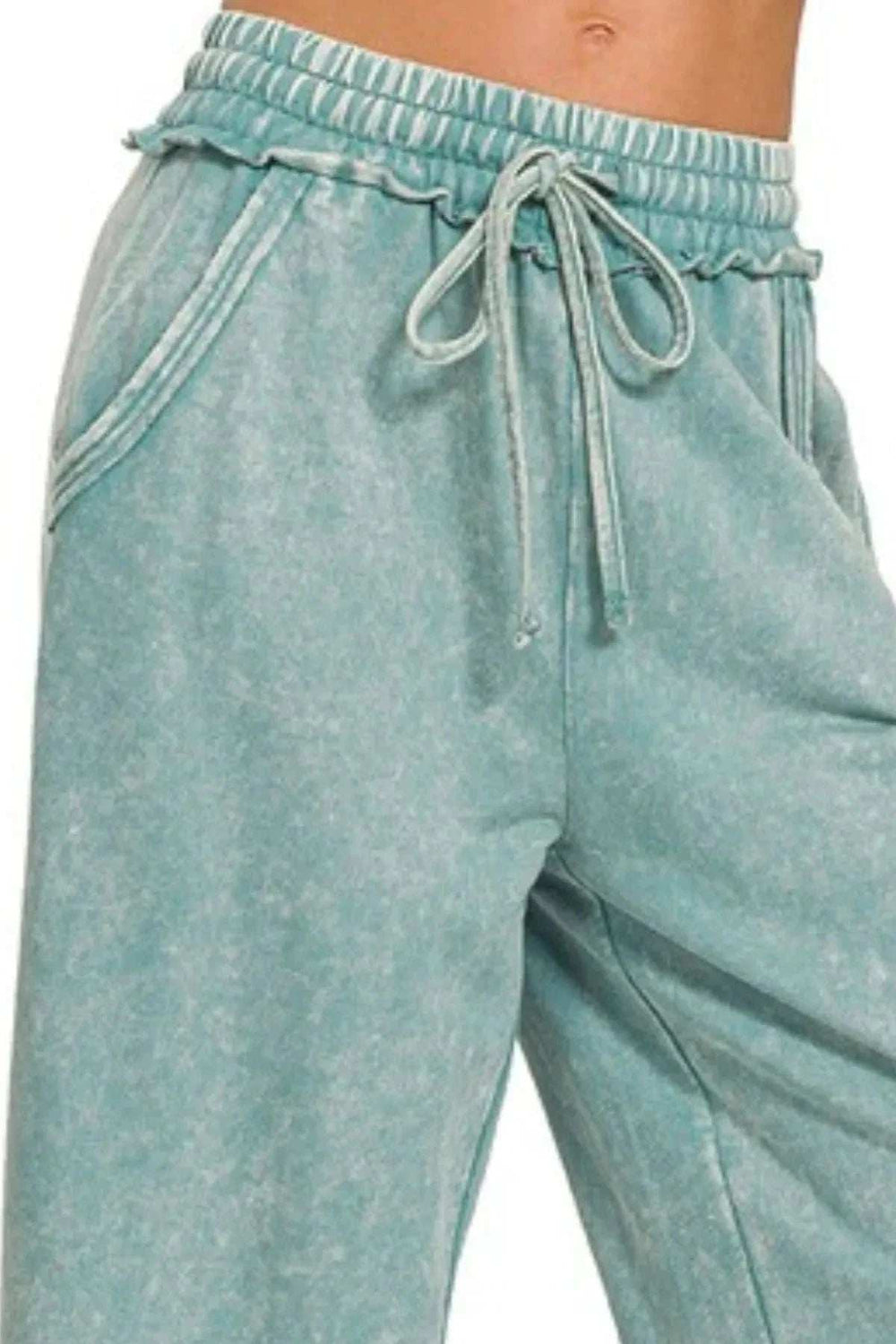 Zenana Washed French Terry Palazzo With Pockets - Trendsi - Flyclothing LLC