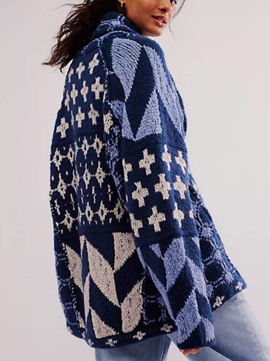 Collared Neck Long Sleeve Cardigan - Trendsi - Flyclothing LLC