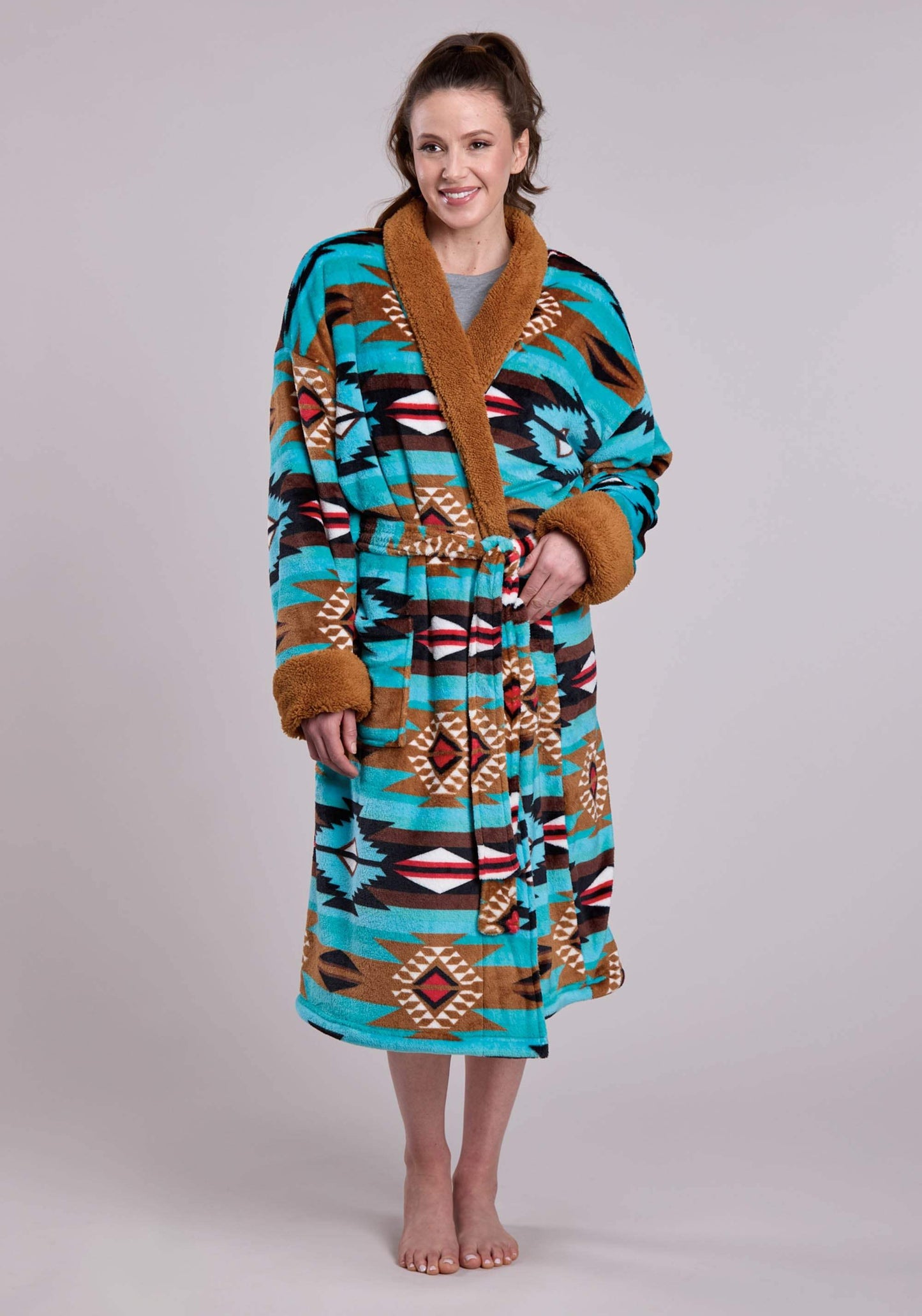 Roper Womens Turq Aztec Printed Fleece Robe One Piece Pullover One Piece - Roper - Flyclothing LLC