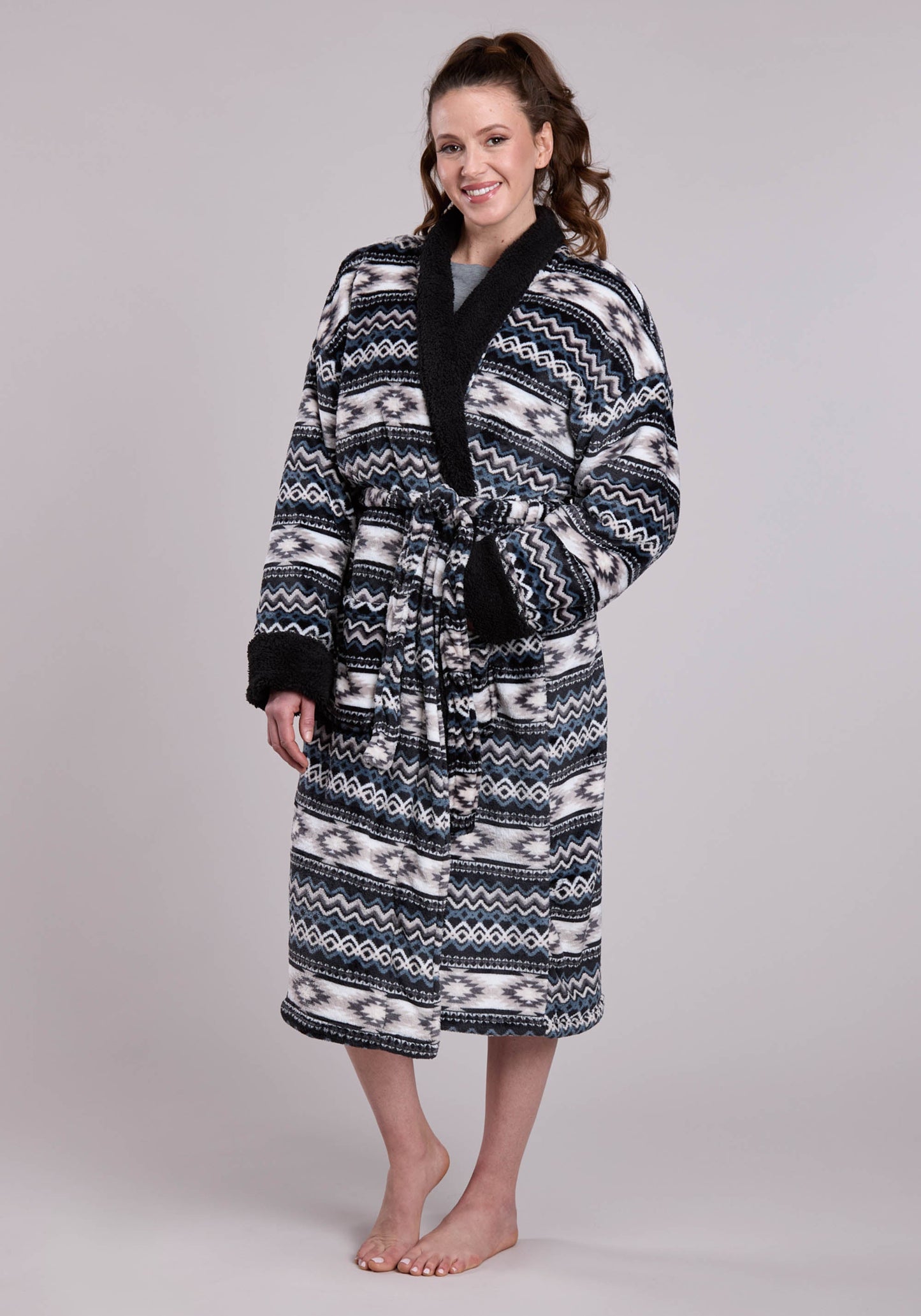 Roper Womens Black White Printed Fleece Robe One Piece Pullover One Pi