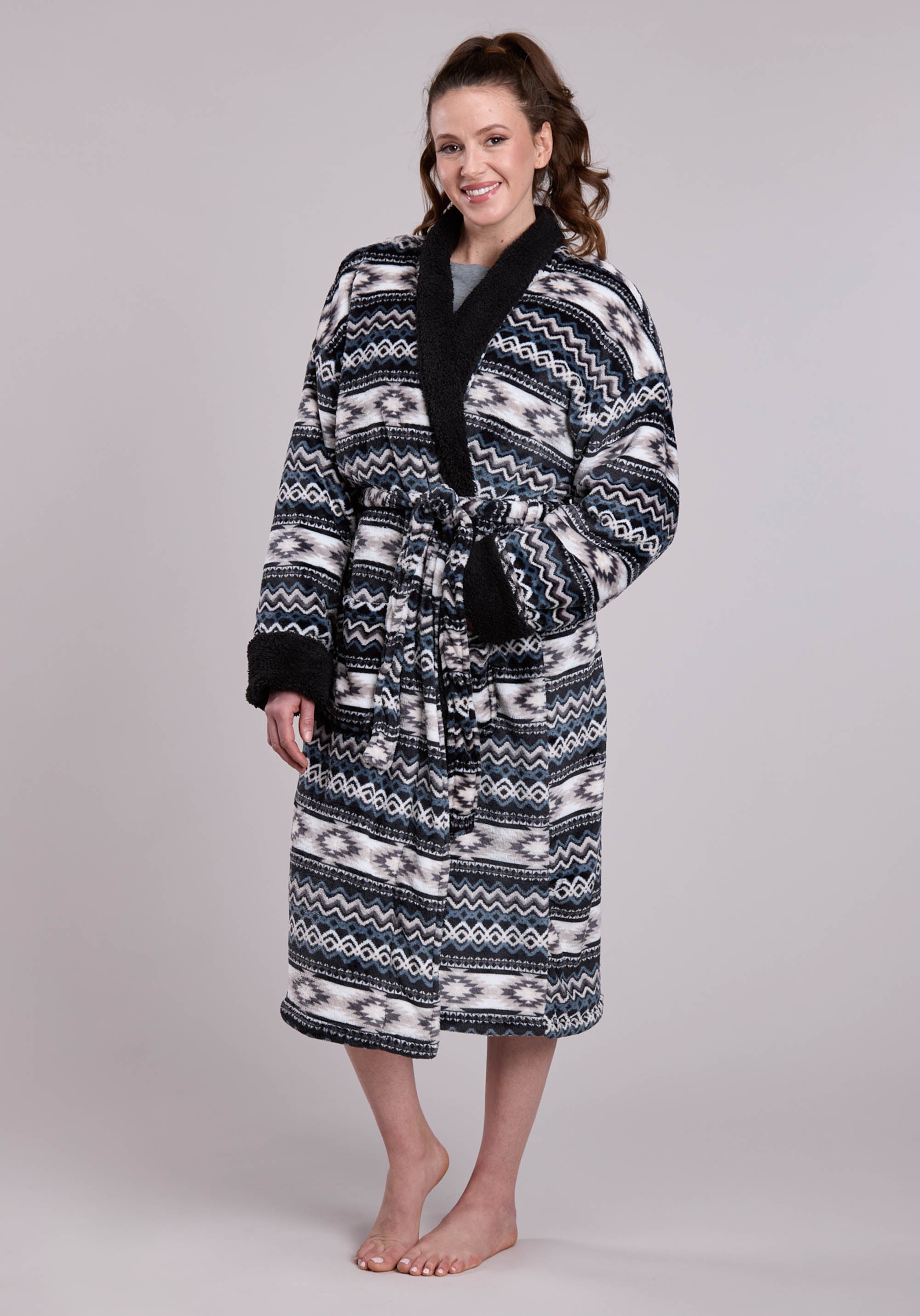 Roper Womens Black White Printed Fleece Robe One Piece Pullover One Pi
