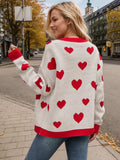 Heart Button Up Dropped Shoulder Long Sleeve Cardigan - Trendsi - Flyclothing LLC