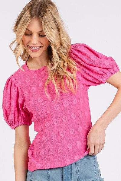 Mittoshop Flower Pattern Round Neck Short Sleeve Top - Trendsi - Flyclothing LLC