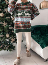 Geometric Round Neck Dropped Shoulder Sweater - Trendsi - Flyclothing LLC