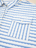 Stripe Half Button Collared Chest Pockets Loose Fit Blouse - Trendsi - Flyclothing LLC
