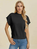 Double Take Full Size Mock Neck Short Sleeve Sweater - Trendsi - Flyclothing LLC