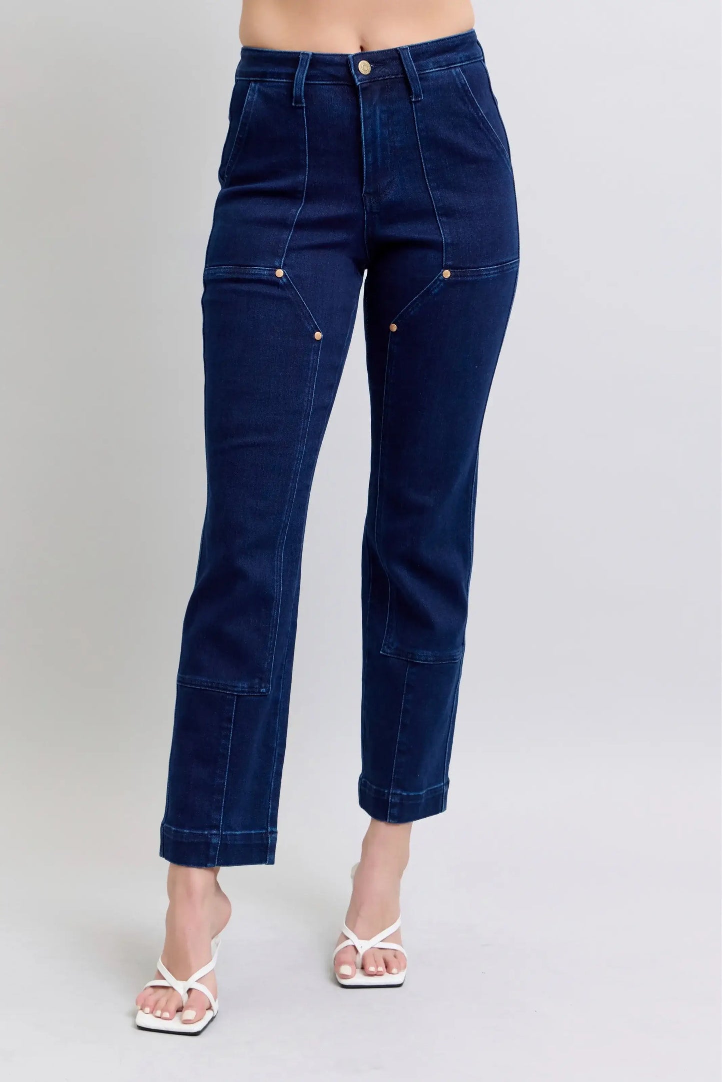 Judy Blue Full Size Hw Work Wear Knee Patch Straight Jeans Plus Size - Trendsi - Flyclothing LLC