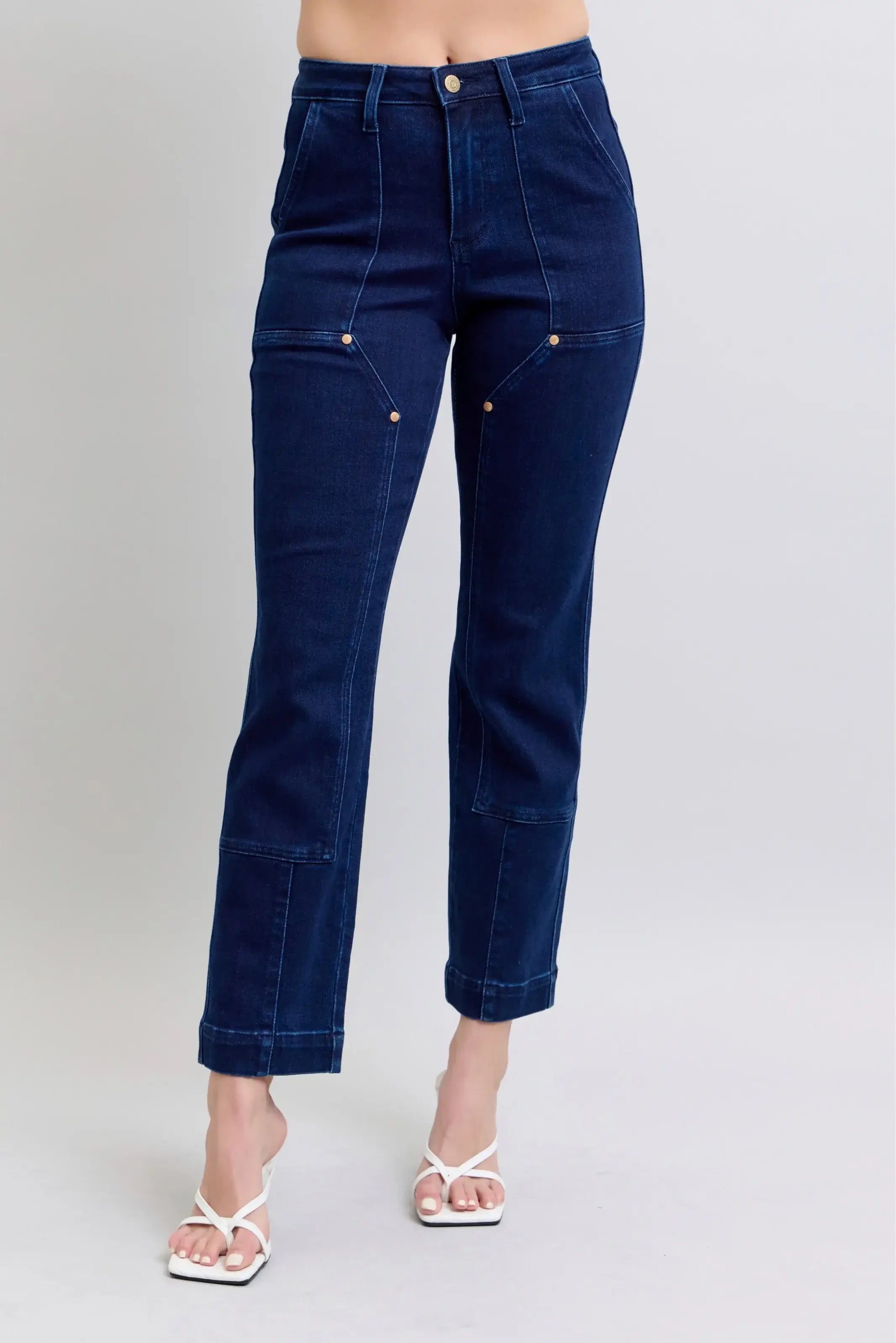 Judy Blue Full Size Hw Work Wear Knee Patch Straight Jeans Plus Size - Trendsi - Flyclothing LLC