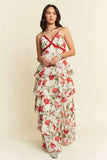 Davi & Dani Contrast Ring Lace Layered Ruffle Maxi Cami Dress - Trendsi