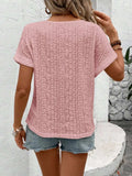 Eyelet Round Neck Short Sleeve Top - Trendsi - Flyclothing LLC