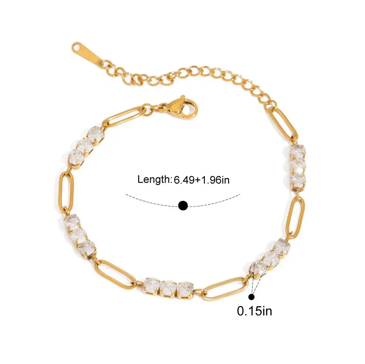 18K Gold-Plated Stainless Steel Rhinestone Chain Bracelet - Trendsi - Flyclothing LLC