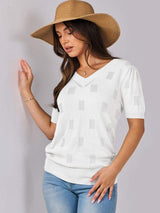 V-Neck Half Sleeve Knit Top - Trendsi - Flyclothing LLC