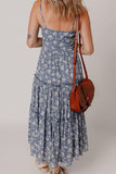Floral Spaghetti Strap Frilled V Neck Tiered Midi Dress - Trendsi