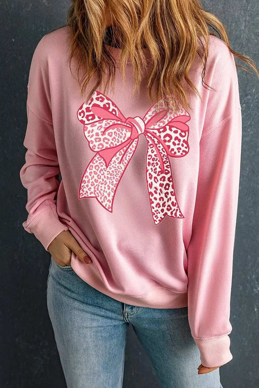 Bow Graphic Round Neck Long Sleeve Sweatshirt - Trendsi - Flyclothing LLC