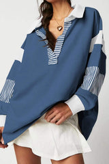 Collared Neck Long Sleeve Sweatshirt - Trendsi - Flyclothing LLC