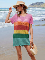 Openwork Round Neck Short Sleeve Cover-UP - Trendsi - Flyclothing LLC