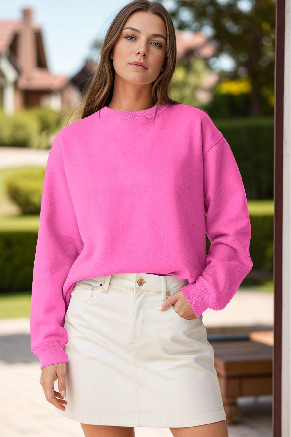 Round Neck Long Sleeve Sweatshirt - Trendsi - Flyclothing LLC