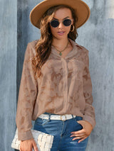 Full Size Collared Neck Long Sleeve Shirt Plus Size - Trendsi - Flyclothing LLC