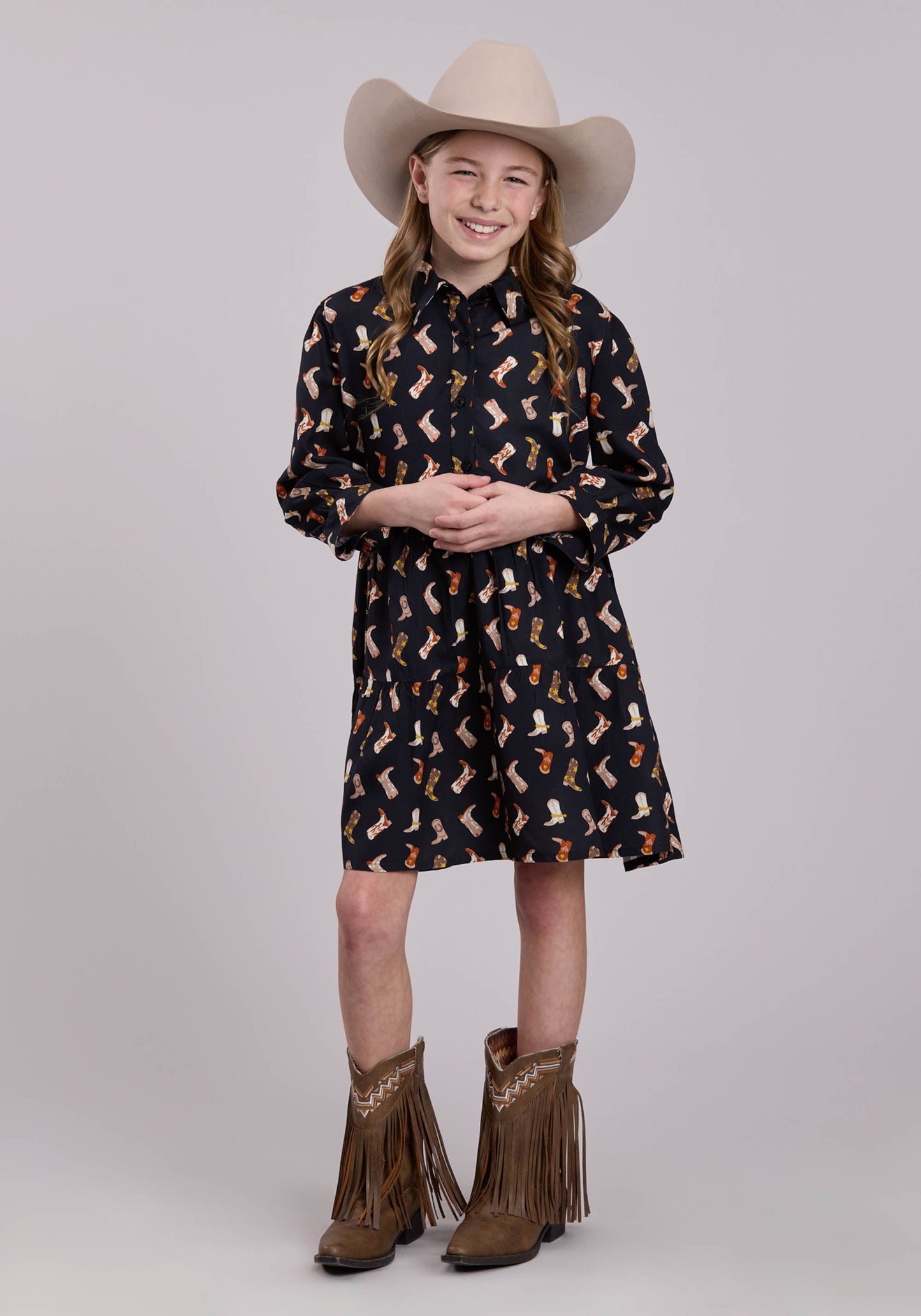 Roper Girls Short Sleeve Dress Button Boot Printed Rayon Babydoll West