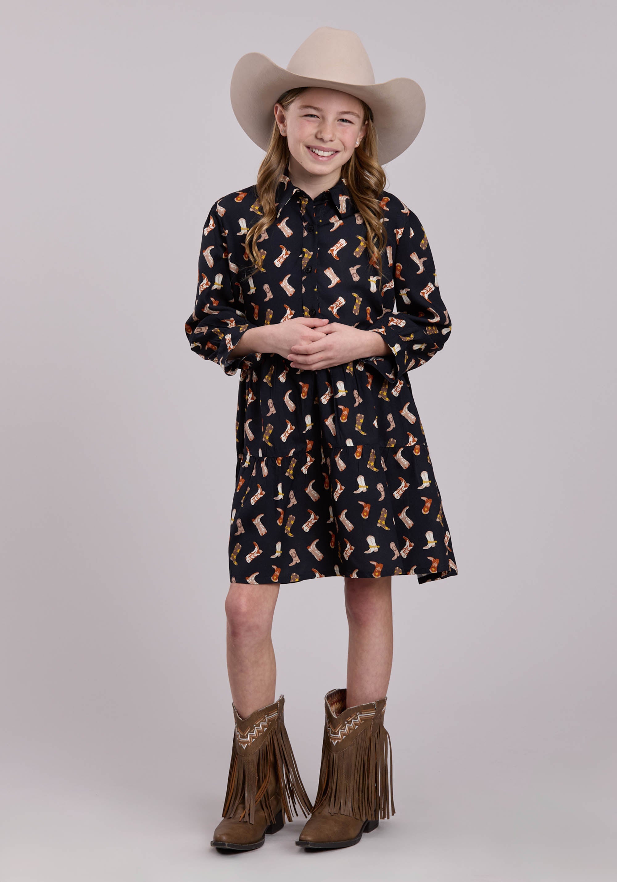 Roper Girls Short Sleeve Dress Button Boot Printed Rayon Babydoll West