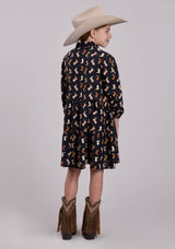 Roper Girls Short Sleeve Dress Button Boot Printed Rayon Babydoll Western Dress