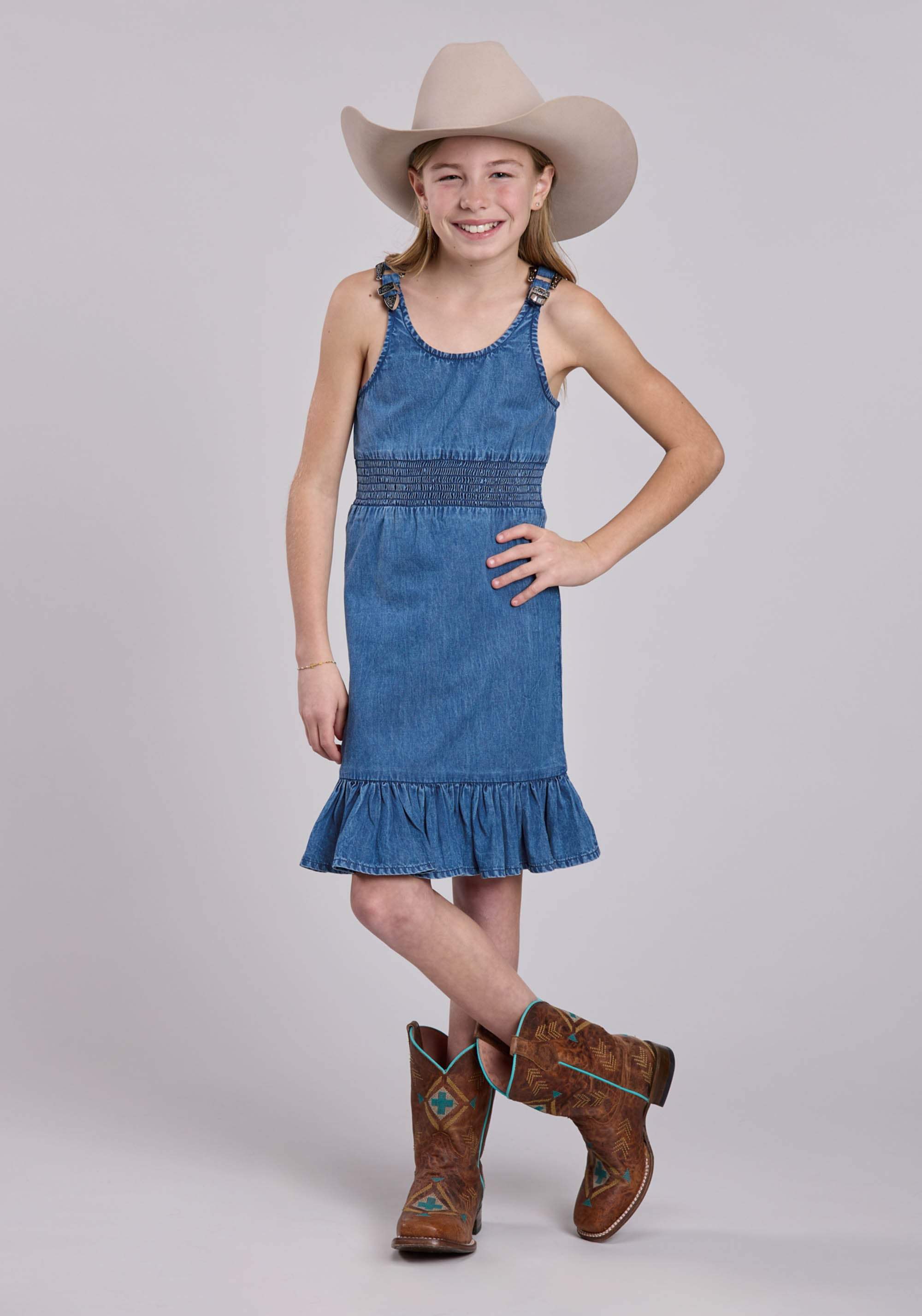 Roper Girls Sleeveless Dress Pullover Dk Blue Denim Tank Western Dress - Roper - Flyclothing LLC